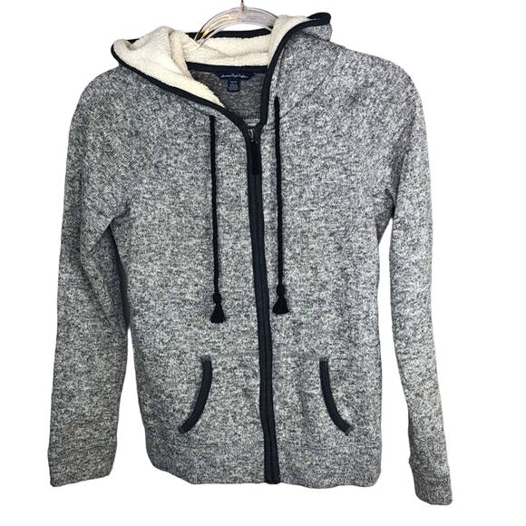 American Eagle Gray Sherpa Lined Hoodie Zipper Sweatshirt Jacket XS Cozycore - Picture 2 of 7